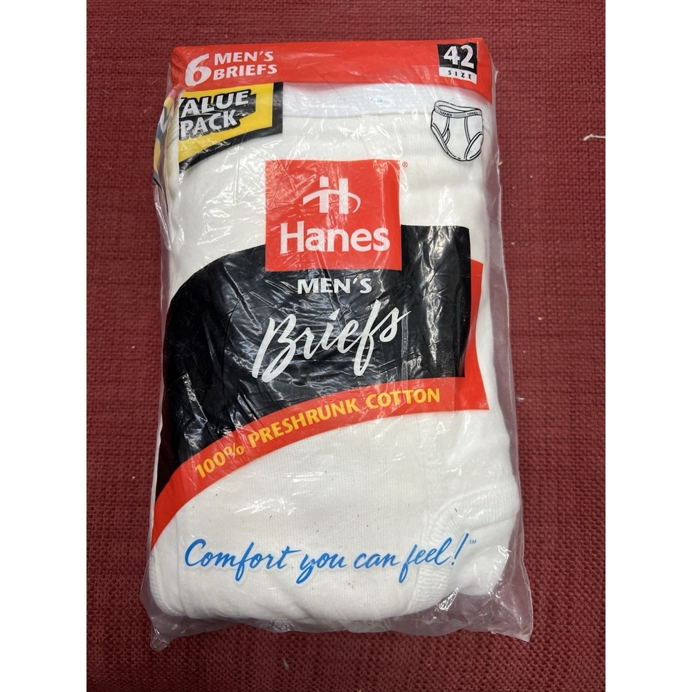 Vintage Hanes 1997 6 Pack White Briefs Underwear NEW In Package Size 42